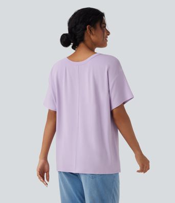 Deep V-neck Short Sleeve Relaxed Casual Top