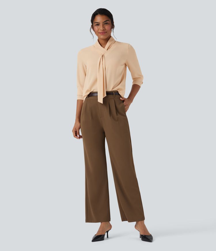 Wrinkle-resistant Scarf Neck Long Sleeve Work Shirt