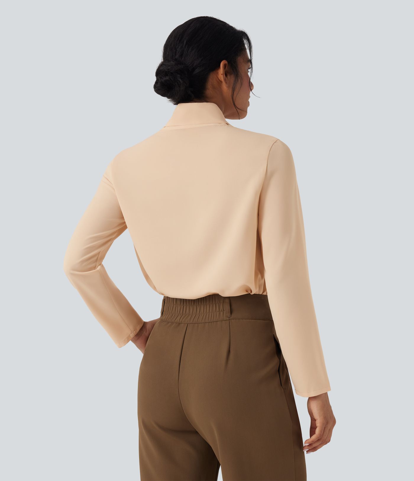 Anti-wrinkle Scarf Neck Long Sleeve Work Shirt