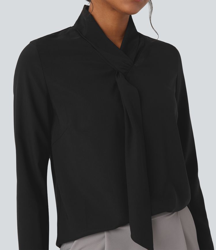 Wrinkle-resistant Scarf Neck Long Sleeve Work Shirt