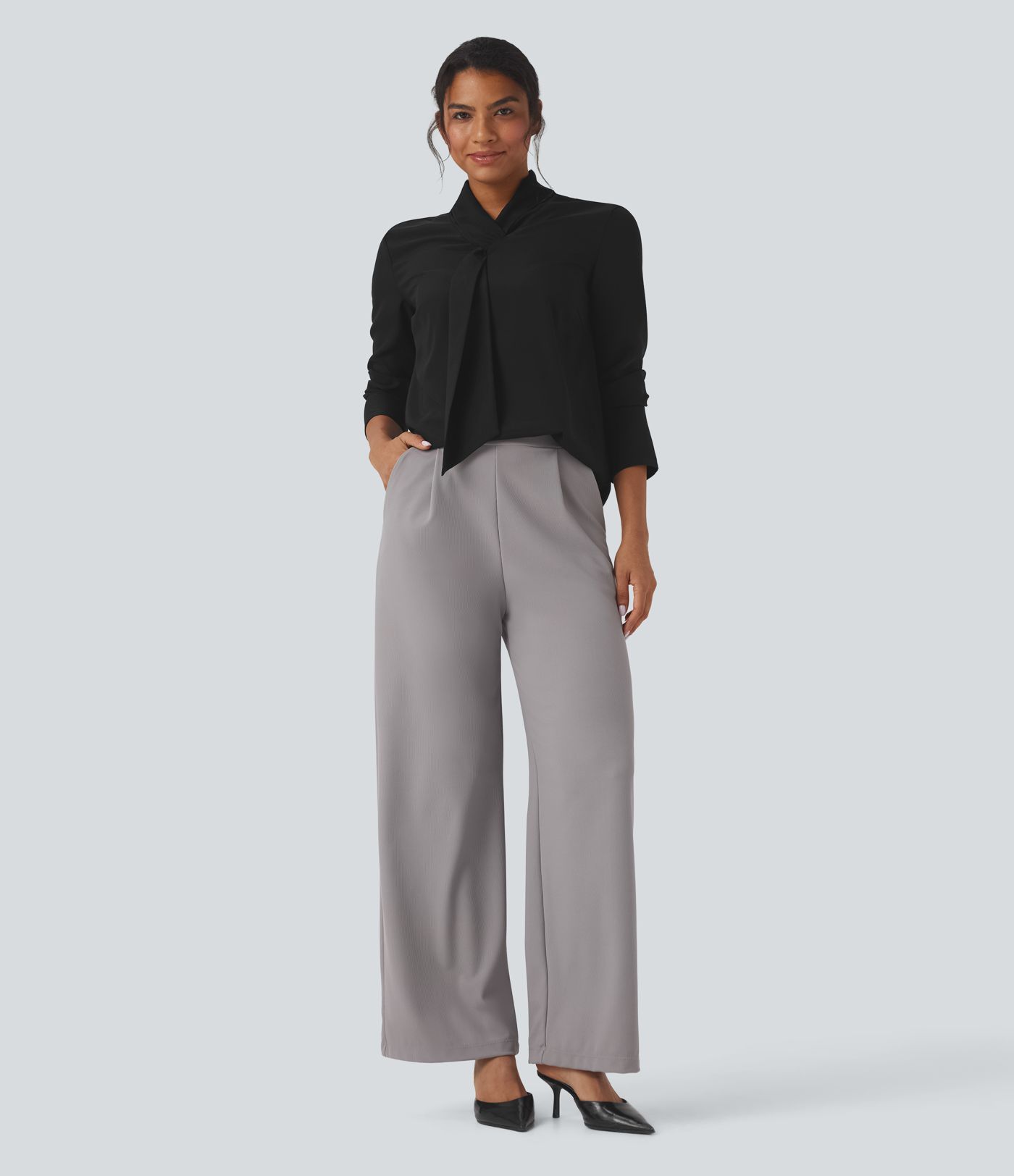 Wrinkle-resistant Scarf Neck Long Sleeve Work Shirt