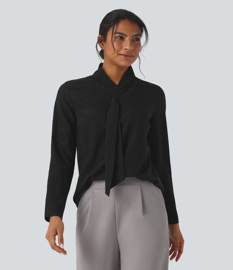 Anti-wrinkle Scarf Neck Long Sleeve Work Shirt