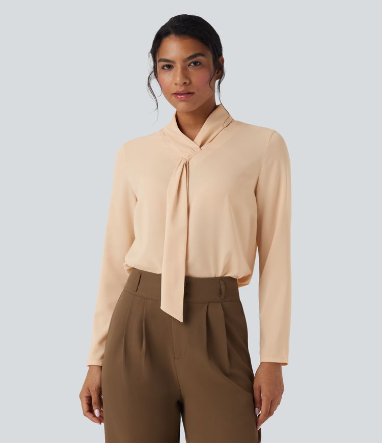 Chemise de travail anti-froissement col foulard manches longues