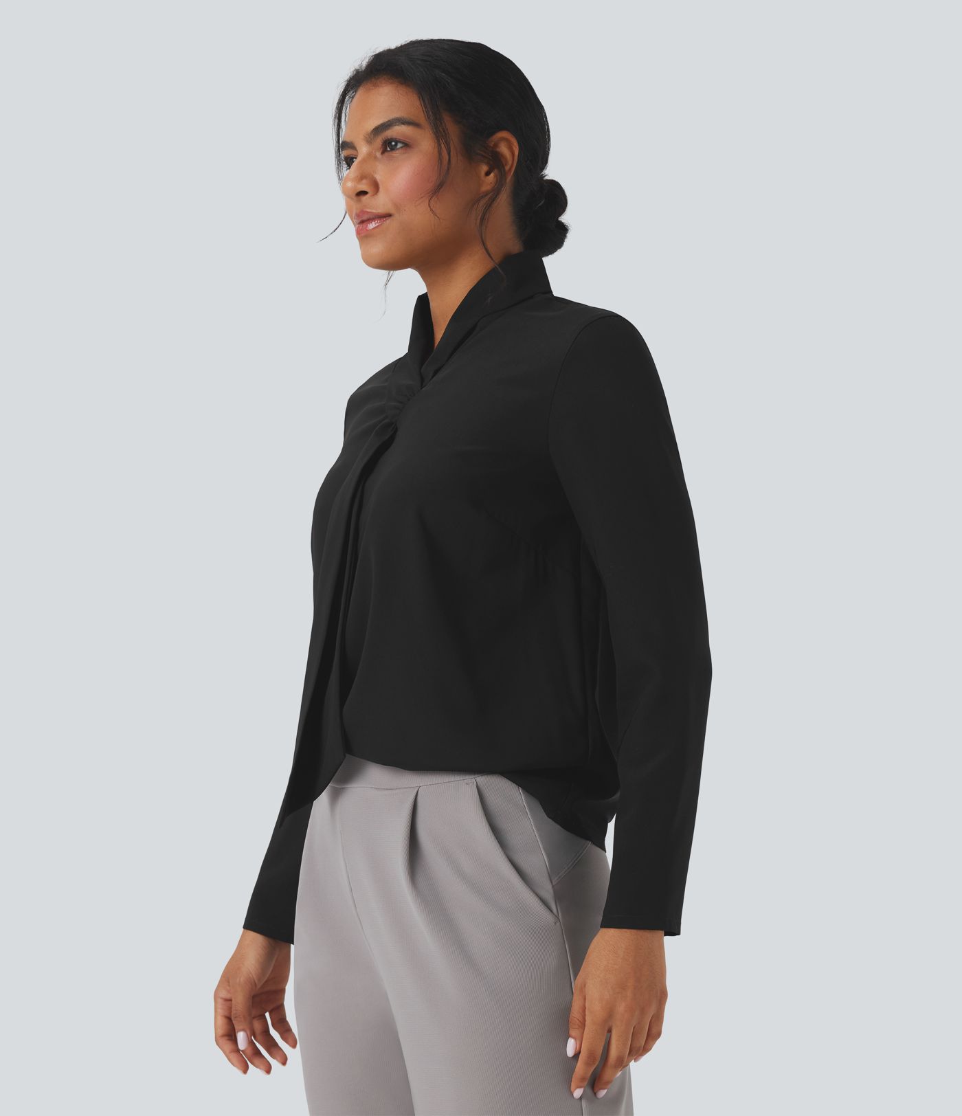 Wrinkle-resistant Scarf Neck Long Sleeve Work Shirt