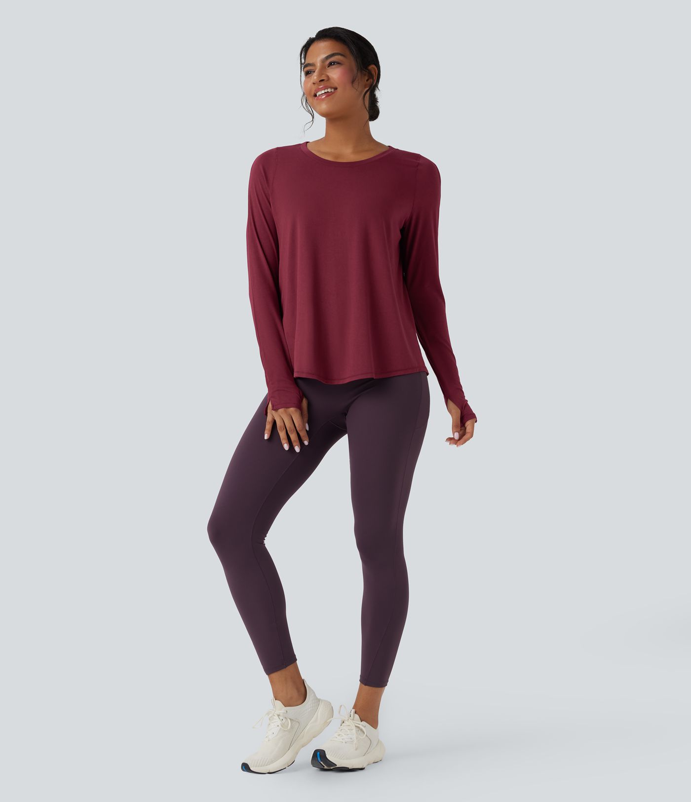 Long Sleeve Thumb Holes Curved Hem Yoga Sports Top