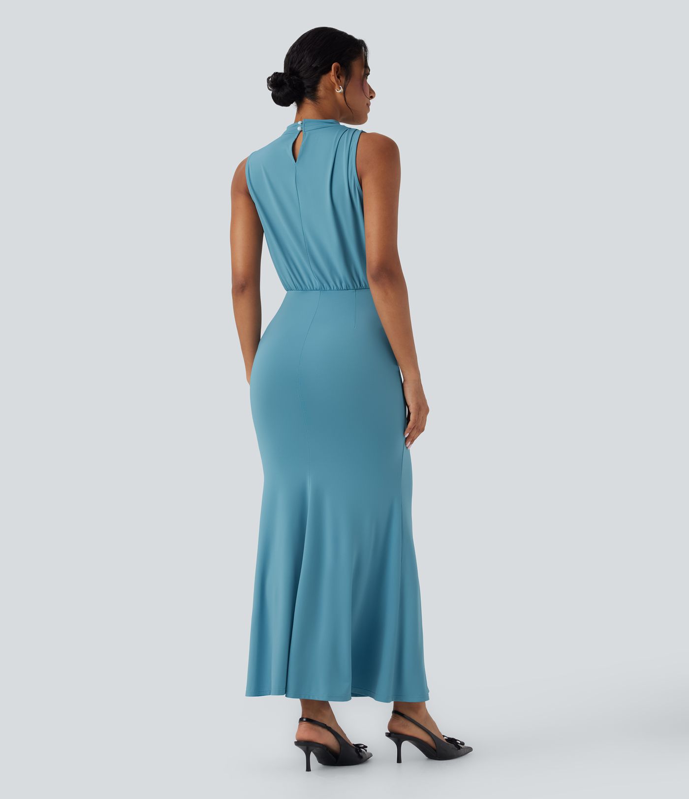 Sleeveless Keyhole Back Tulip Hem Maxi Dress
