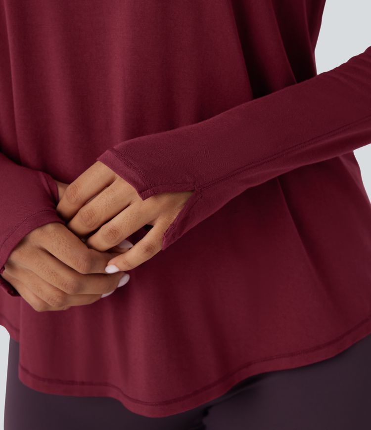 Long Sleeve Thumb Holes Curved Hem Yoga Sports Top
