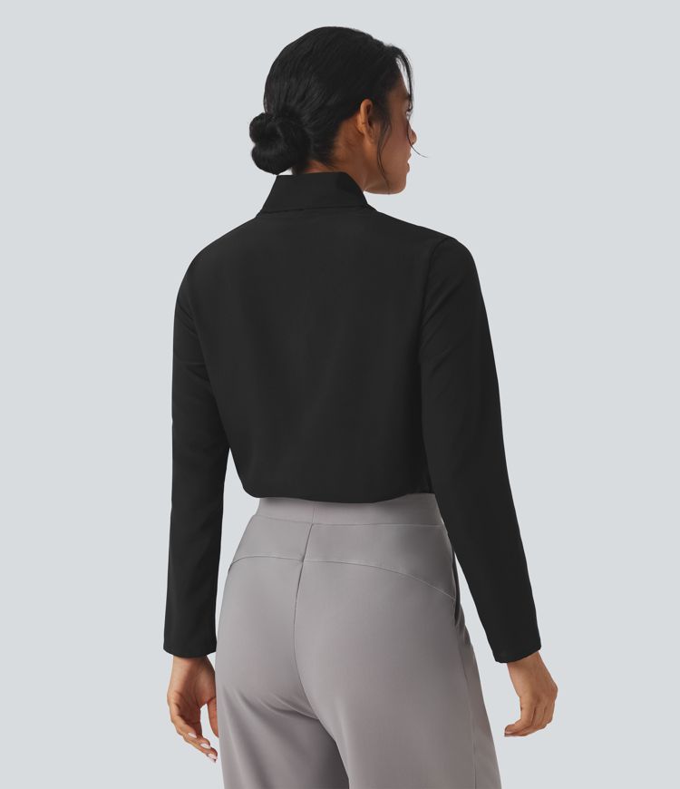 Anti-wrinkle Scarf Neck Long Sleeve Work Shirt
