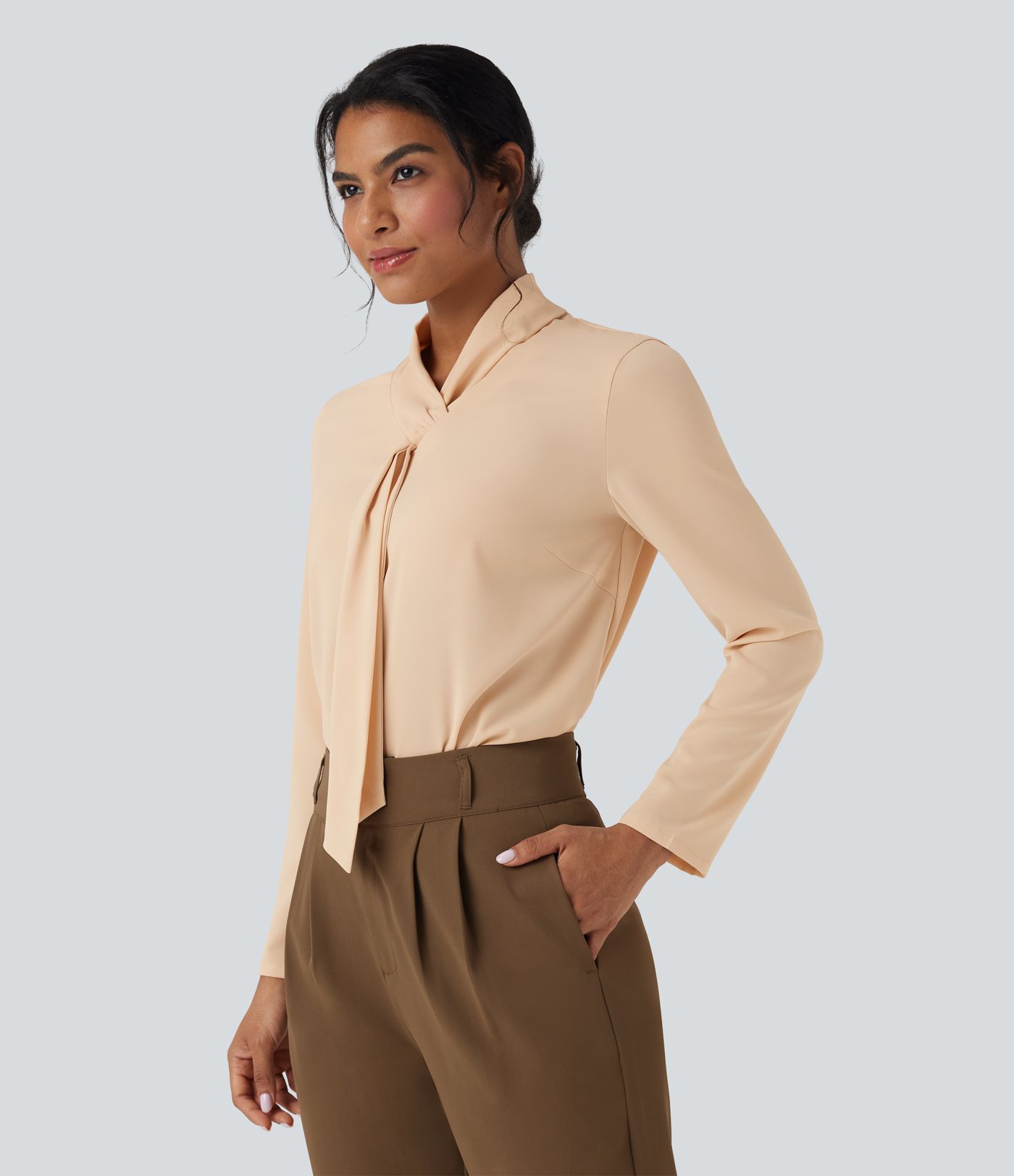 Anti-wrinkle Scarf Neck Long Sleeve Work Shirt