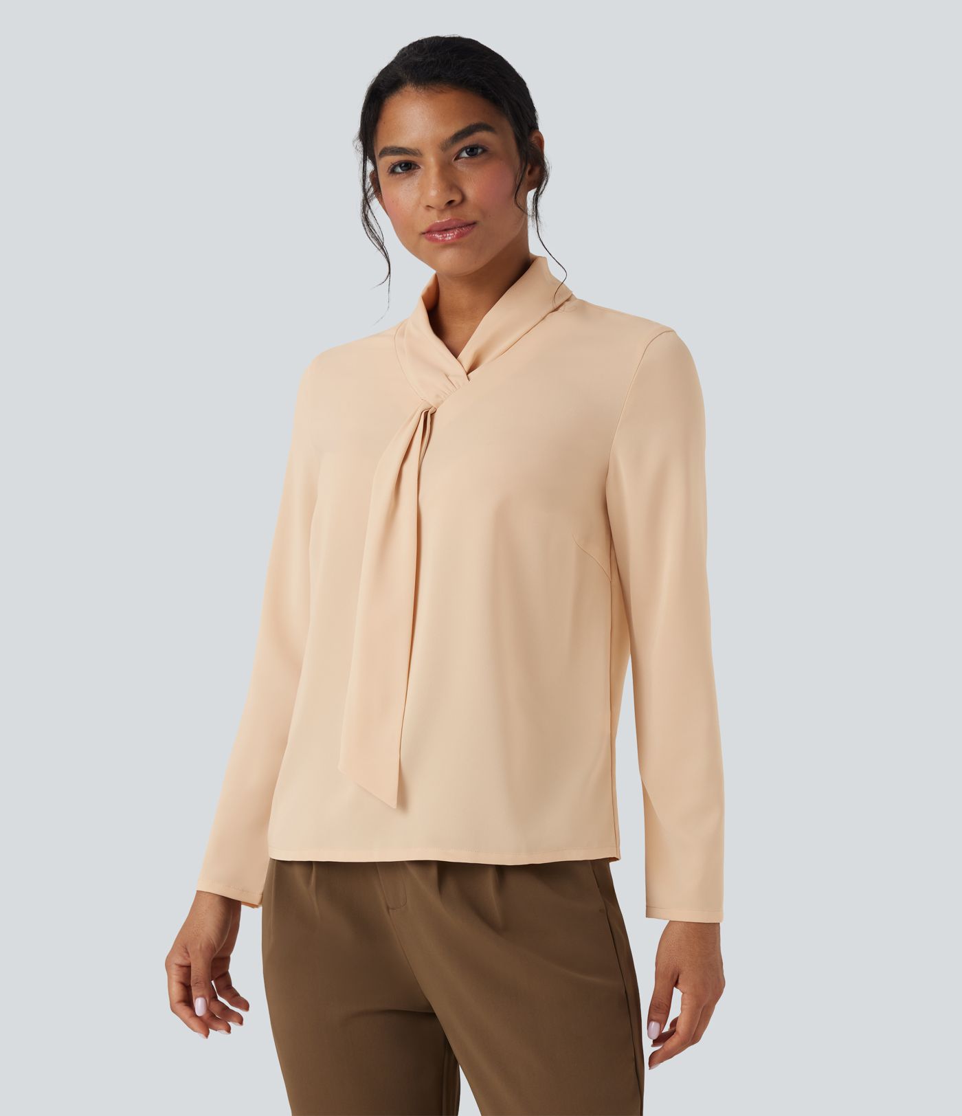 Anti-wrinkle Scarf Neck Long Sleeve Work Shirt