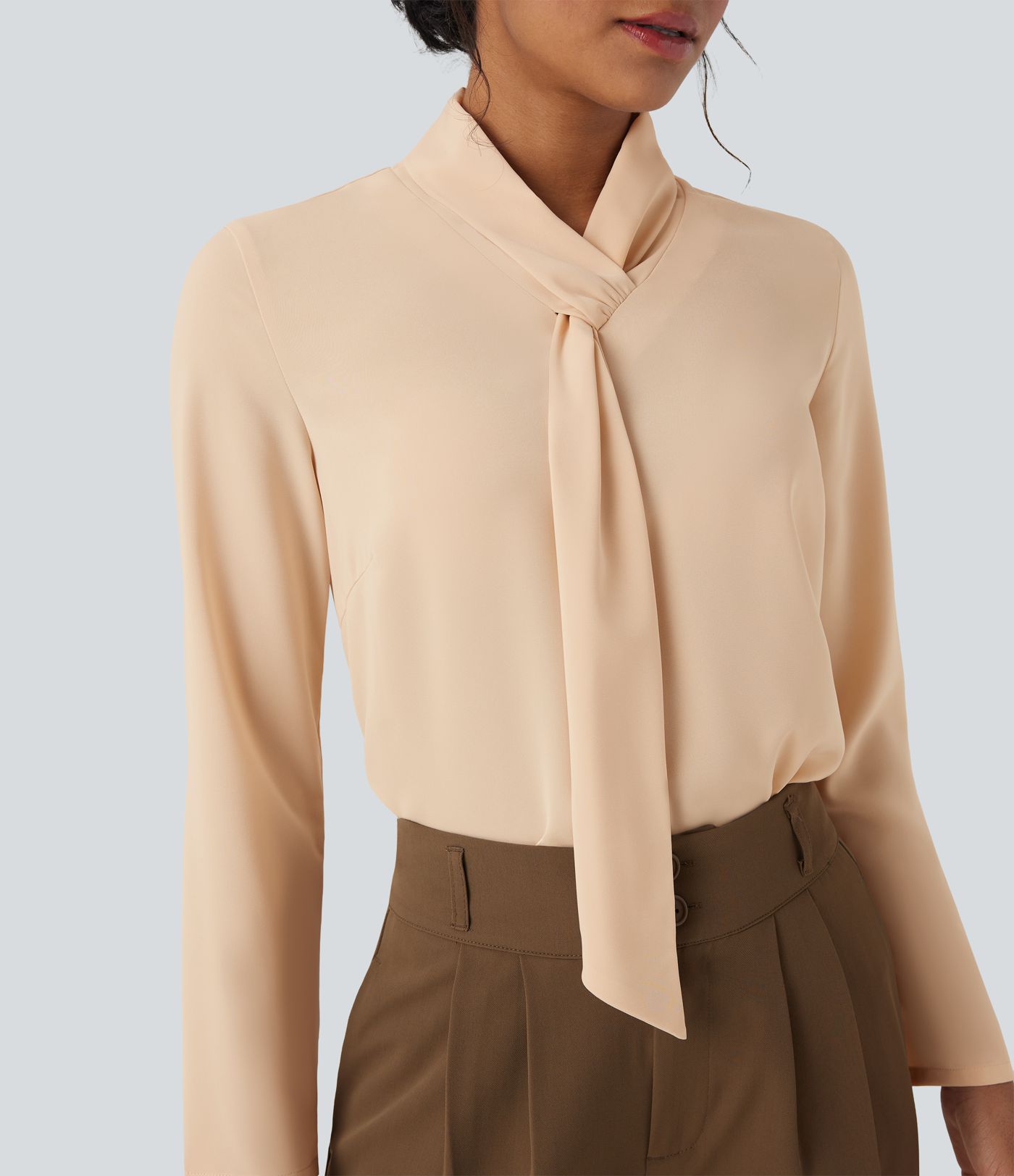 Anti-wrinkle Scarf Neck Long Sleeve Work Shirt