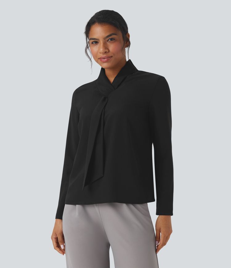 Wrinkle-resistant Scarf Neck Long Sleeve Work Shirt