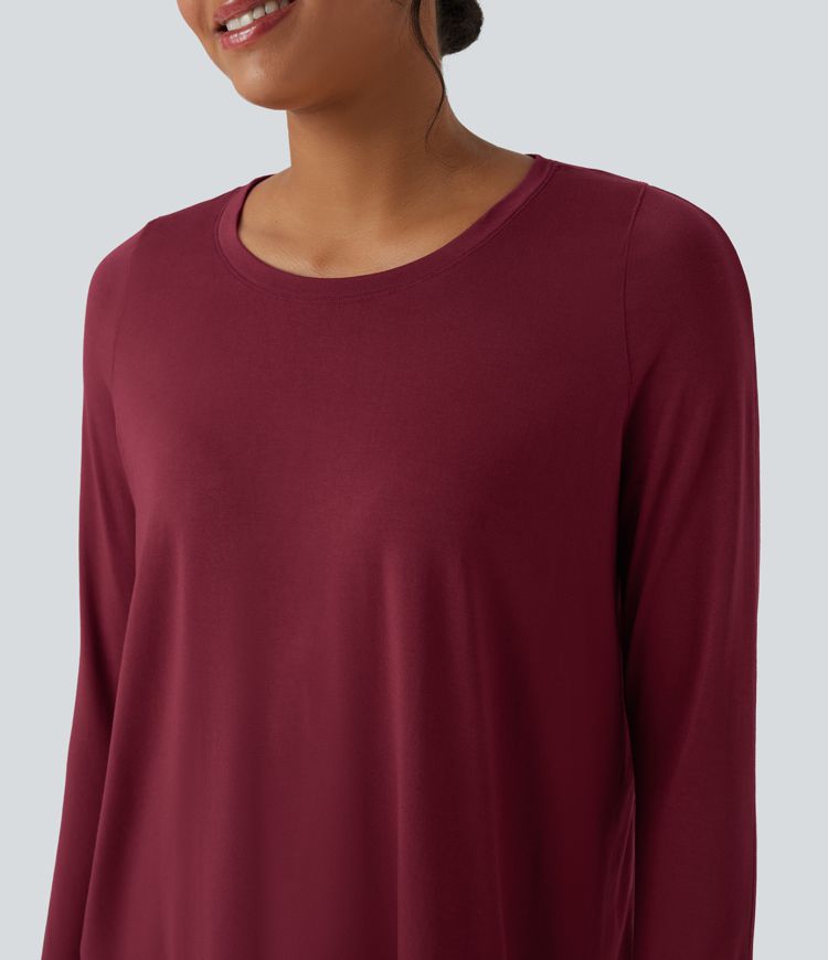 Long Sleeve Thumb Holes Curved Hem Yoga Sports Top