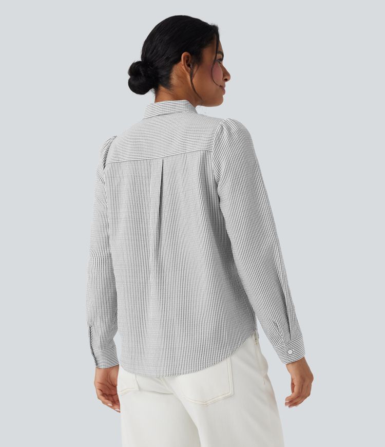 Camisa casual a rayas de manga larga con lazo frontal