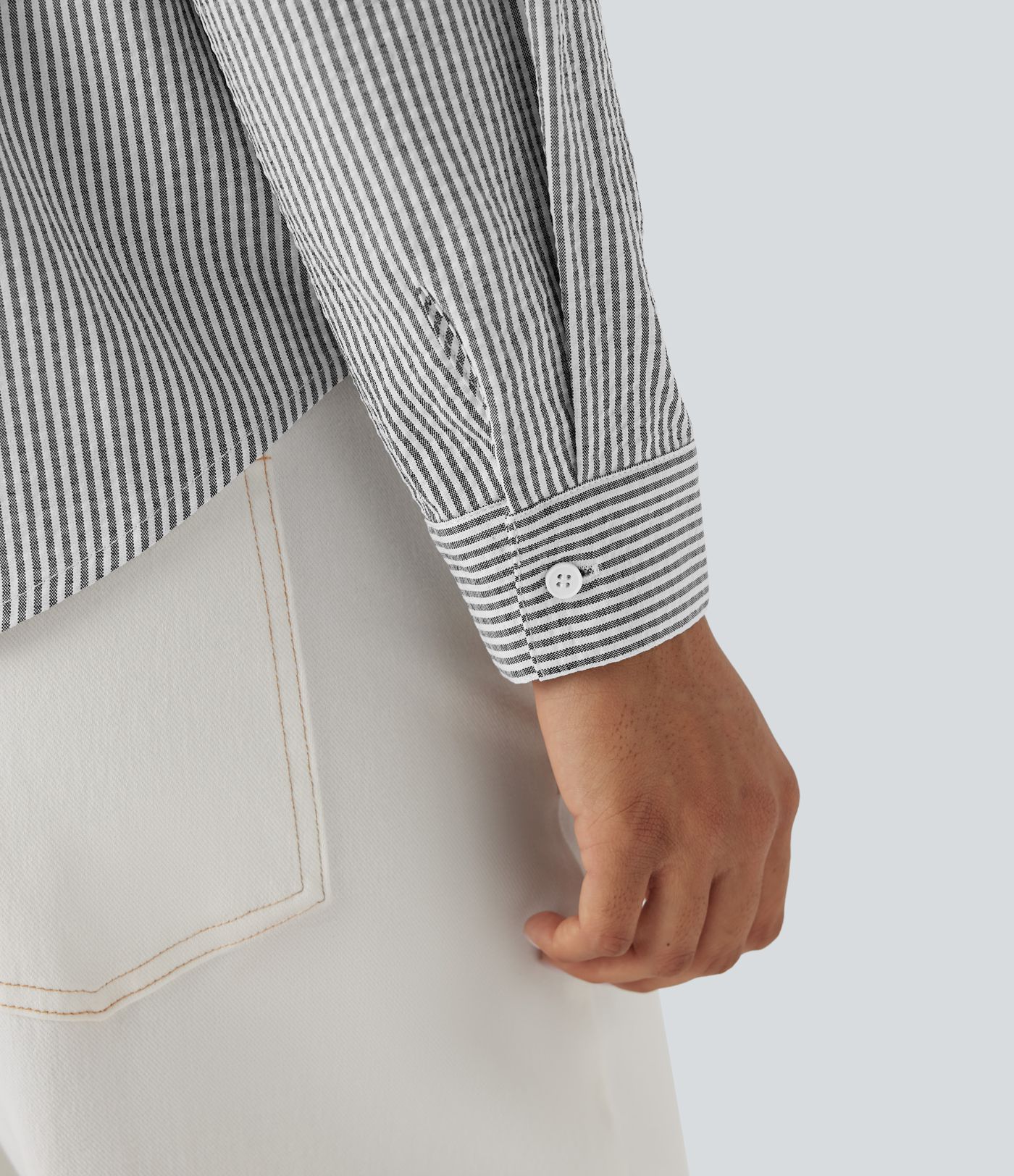 Camisa casual a rayas de manga larga con lazo frontal