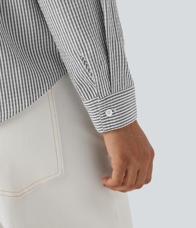 Camisa casual a rayas de manga larga con lazo frontal