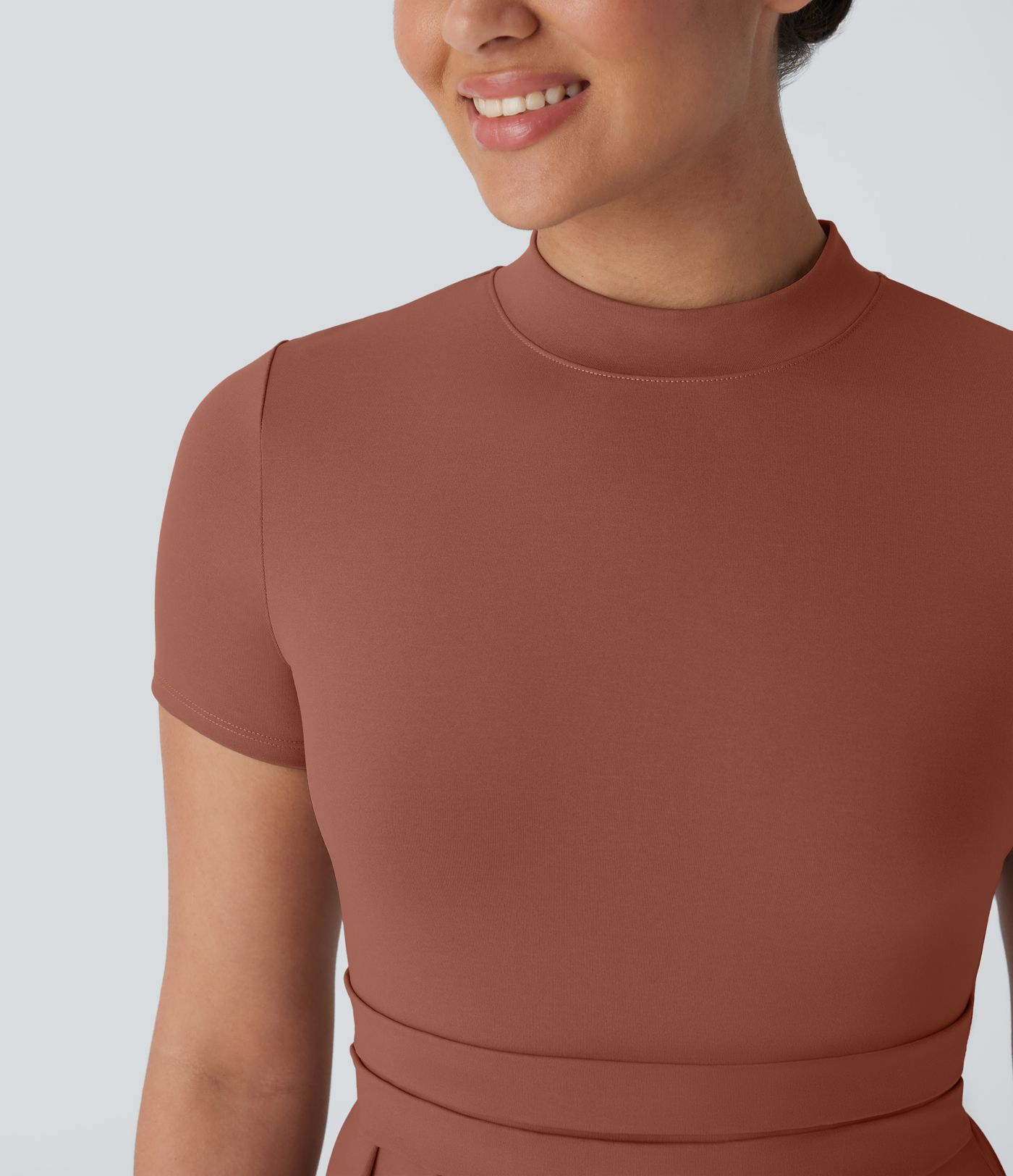 Stand Collar Short Sleeve Side Pocket Flare Maxi Casual Dress