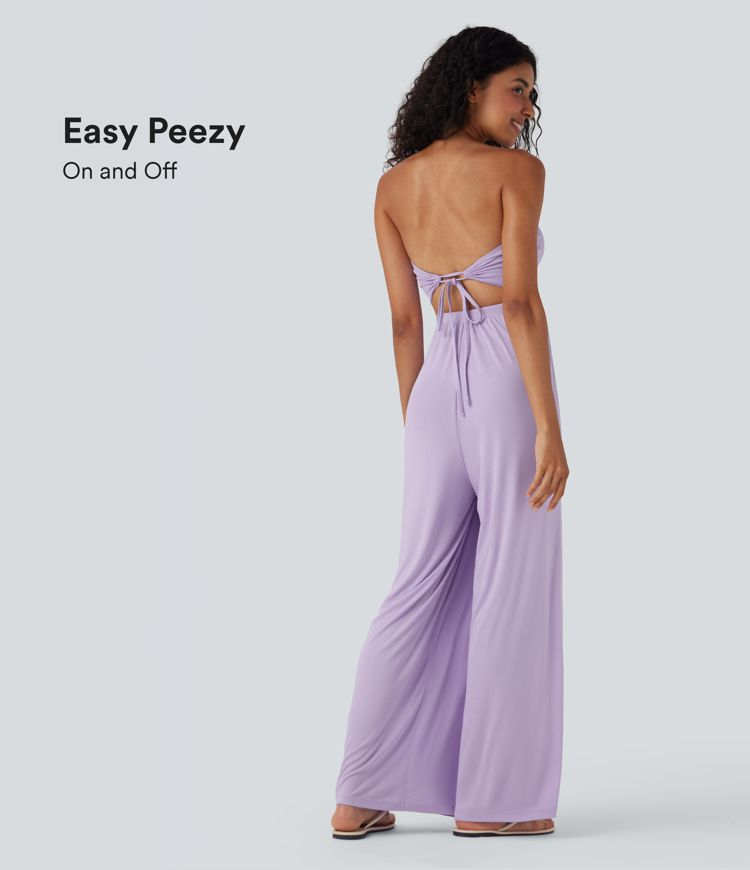 Ribbed Tube Tie Back Resort Jumpsuit with Pockets-Easy Peezy Edition