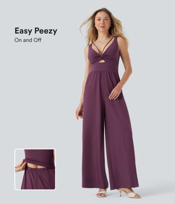 Breezeful™ Sleeveless U Back Quick Dry Casual Jumpsuit with Pockets-Easy Peezy Edition