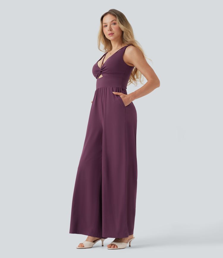 Breezeful™ Sleeveless U Back Quick Dry Casual Jumpsuit with Pockets-Easy Peezy Edition