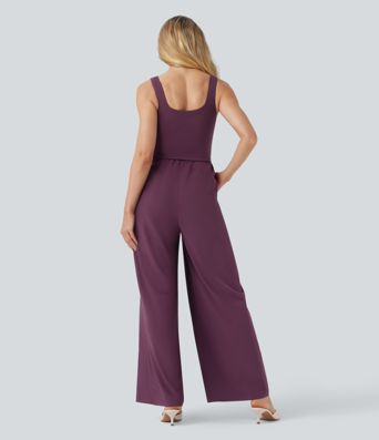 Breezeful™ Sleeveless U Back Quick Dry Casual Jumpsuit with Pockets-Easy Peezy Edition
