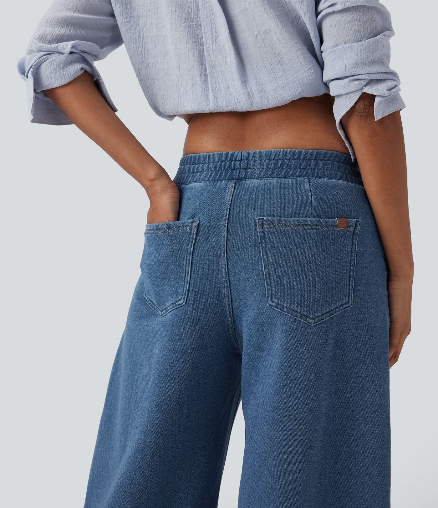 Halara Flex™ Mid Rise Drawstring Barrel Leg Casual French Terry Baggy Sweatpants Jeans with Pockets