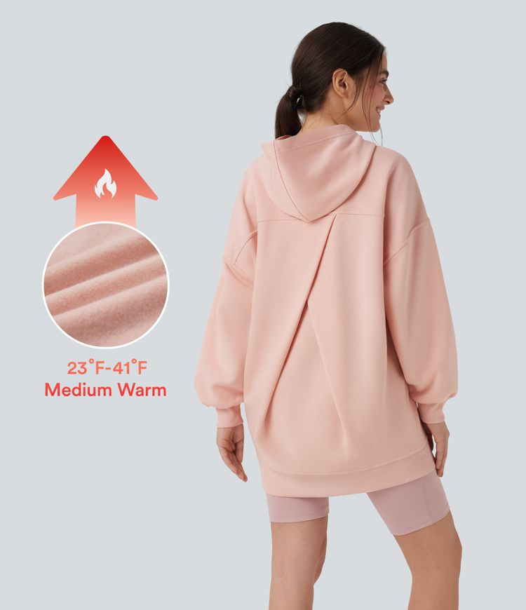 Hooded Long Sleeve Oversize Fleece Casual Sweatshirt with Pockets