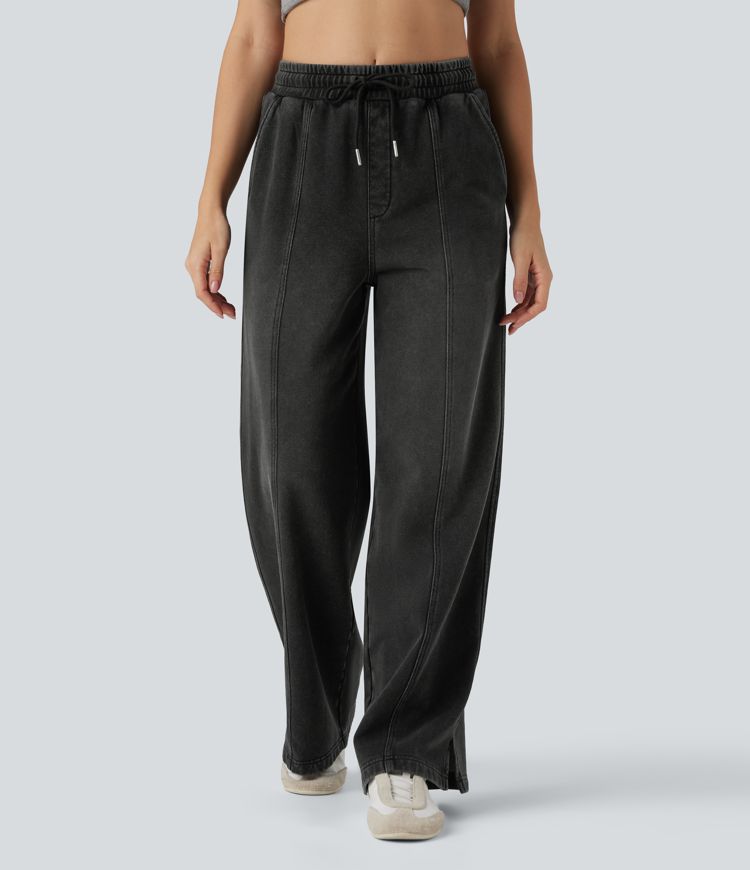 Halara Flex™ High Waisted Drawstring Split Straight Leg Casual French Terry Sweatpants Jeans with Pockets