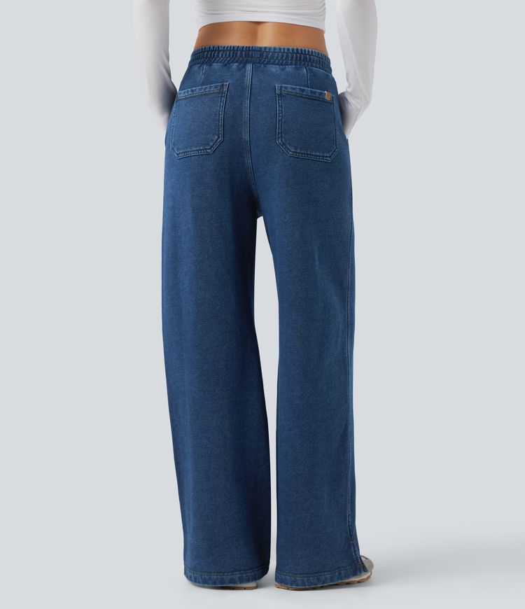Halara Flex™ High Waisted Drawstring Split Straight Leg Casual French Terry Sweatpants Jeans with Pockets