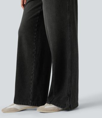 Halara Flex™ High Waisted Drawstring Split Straight Leg Casual French Terry Sweatpants Jeans with Pockets