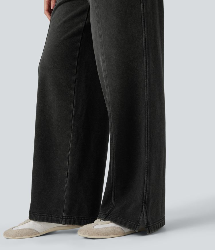 Halara Flex™ High Waisted Drawstring Split Straight Leg Casual French Terry Sweatpants Jeans with Pockets