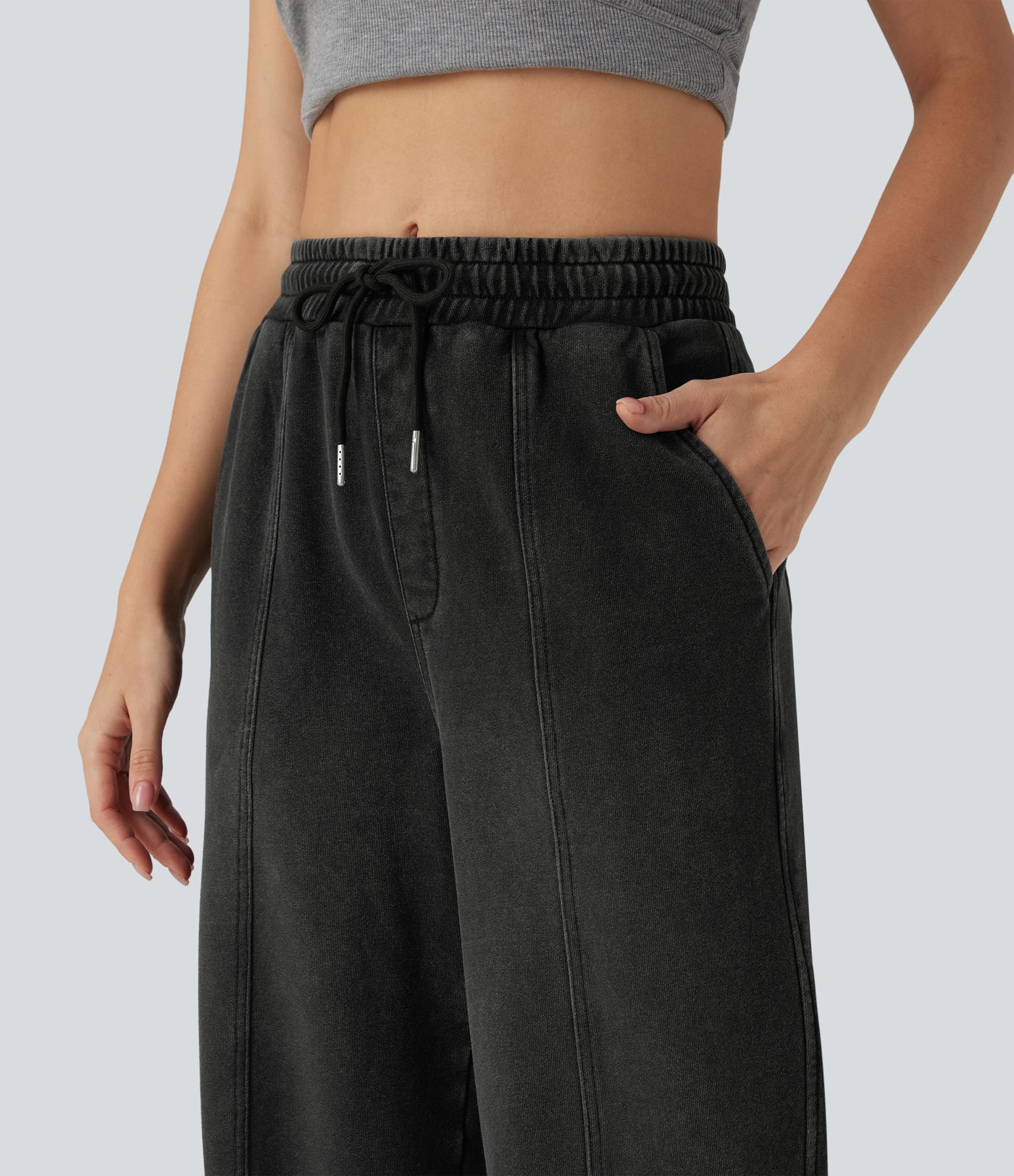 Halara Flex™ High Waisted Drawstring Split Straight Leg Casual French Terry Sweatpants Jeans with Pockets