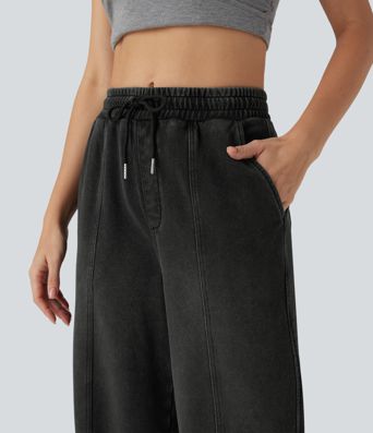 Halara Flex™ High Waisted Drawstring Split Straight Leg Casual French Terry Sweatpants Jeans with Pockets