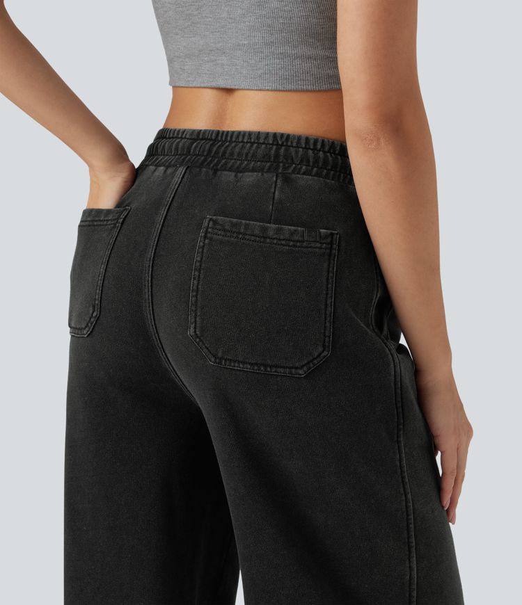 Halara Flex™ High Waisted Drawstring Split Straight Leg Casual French Terry Sweatpants Jeans with Pockets