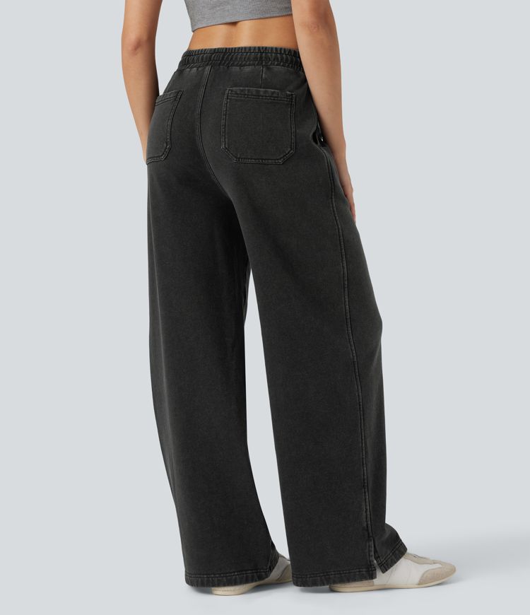 Halara Flex™ High Waisted Drawstring Split Straight Leg Casual French Terry Sweatpants Jeans with Pockets