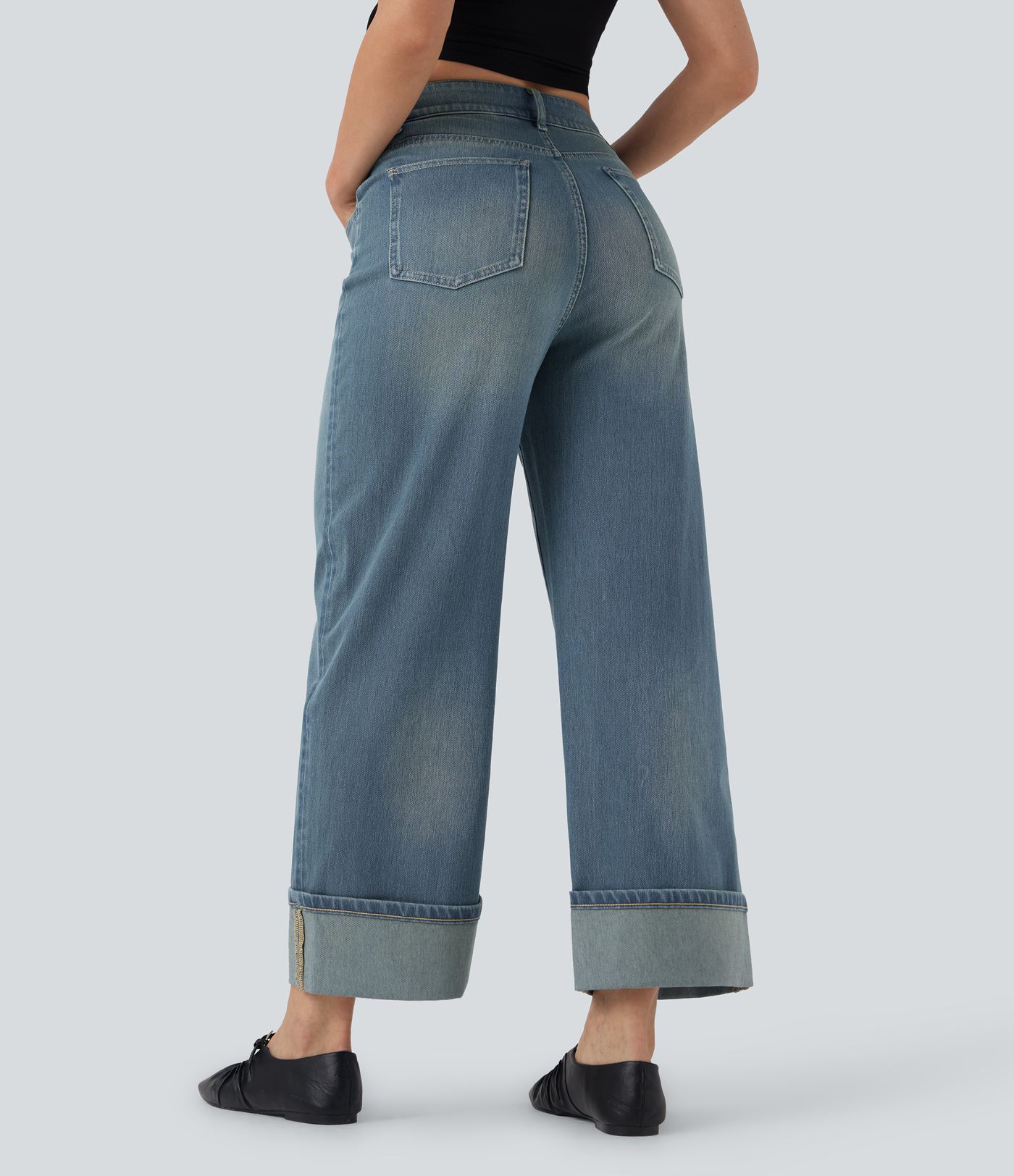 Halara Flex™ Jean Larges Taille Haute Ourlet Roulotté Multiples Poches