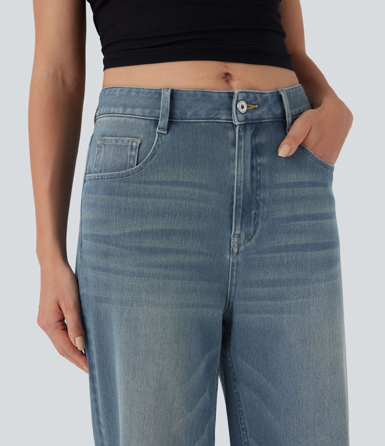 Halara Flex™ Jean Larges Taille Haute Ourlet Roulotté Multiples Poches