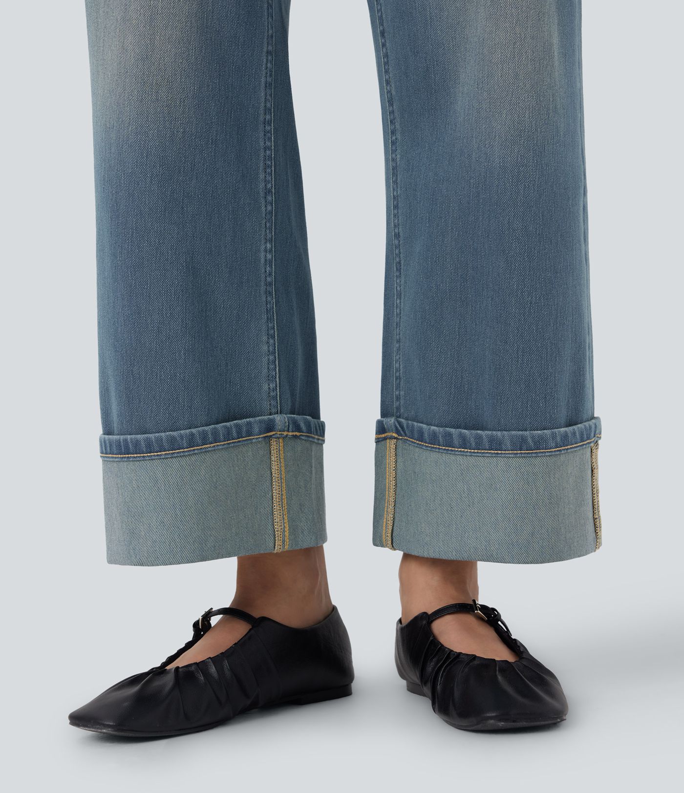 Halara Flex™ Jean Larges Taille Haute Ourlet Roulotté Multiples Poches