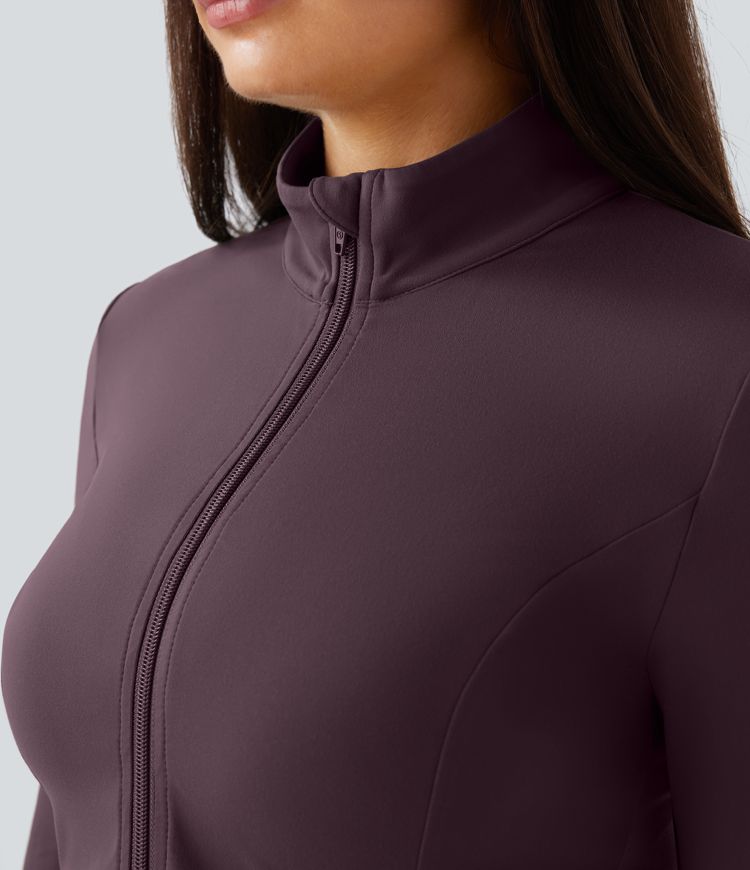 SoftlyZero™ Stand Collar Thumb Hole Pockets Pleated Zipper Slim Jacket-UPF50+