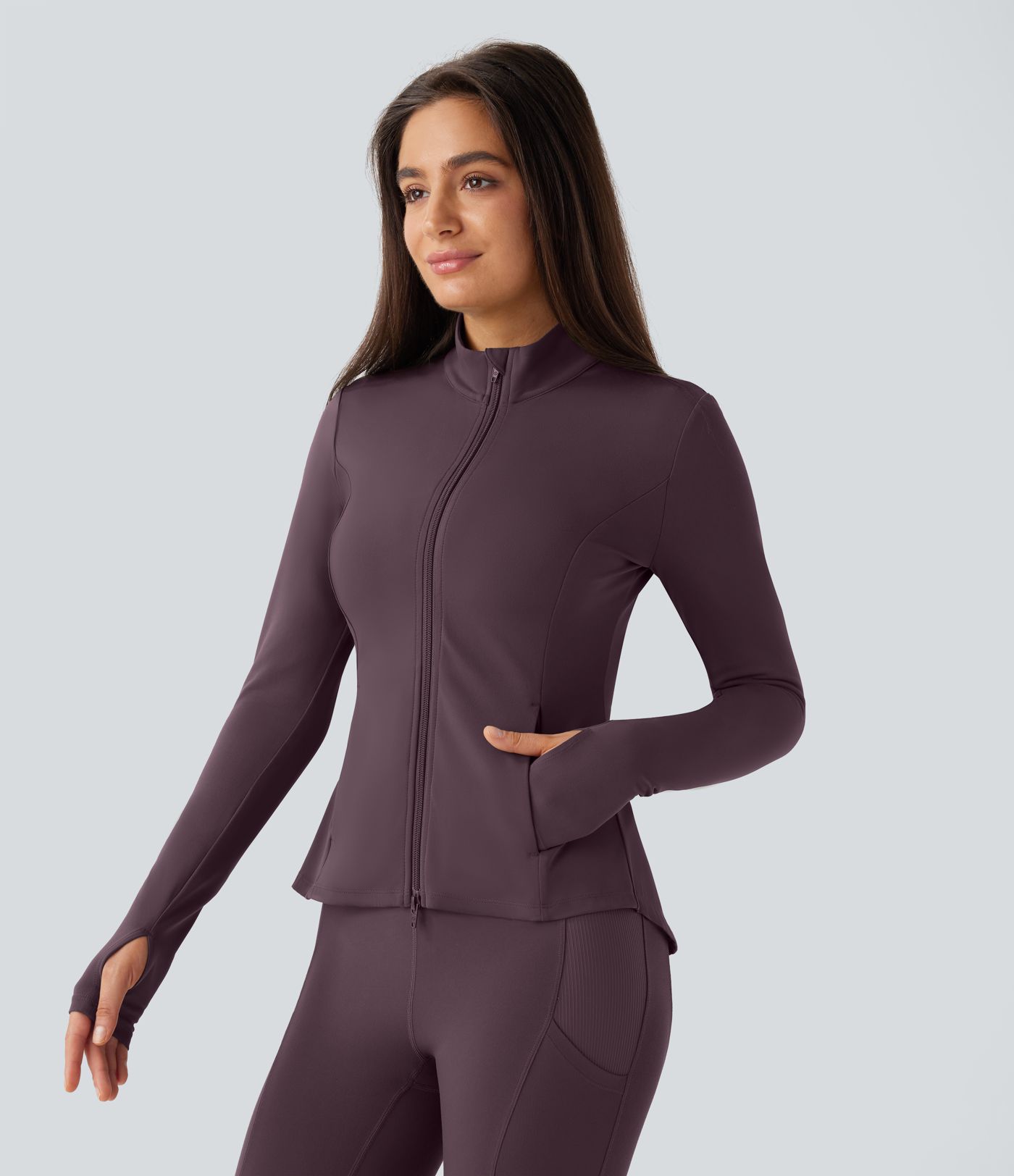 SoftlyZero™ Stand Collar Thumb Hole Pockets Pleated Zipper Slim Jacket-UPF50+