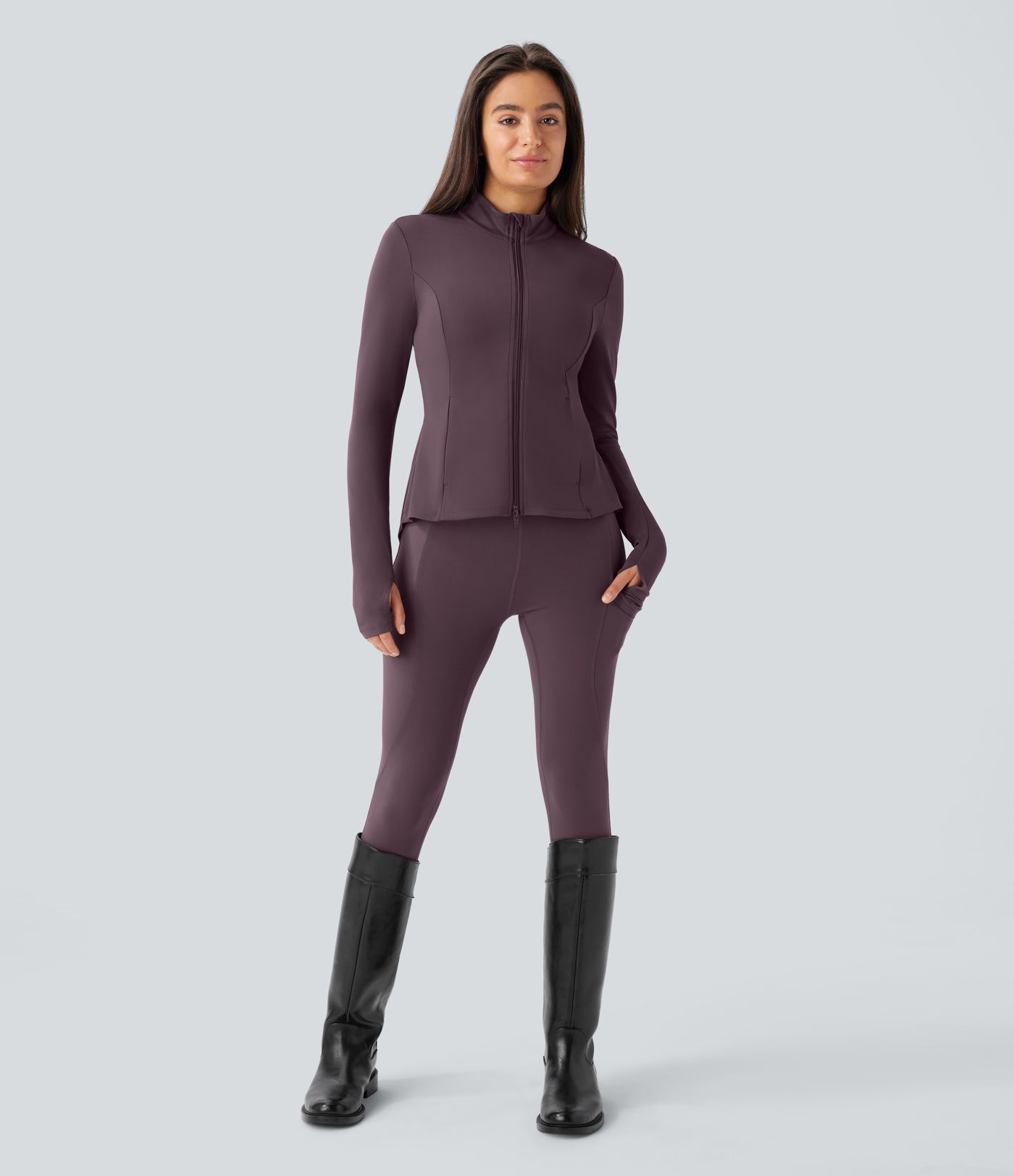 SoftlyZero™ Stand Collar Thumb Hole Pockets Pleated Zipper Slim Jacket-UPF50+