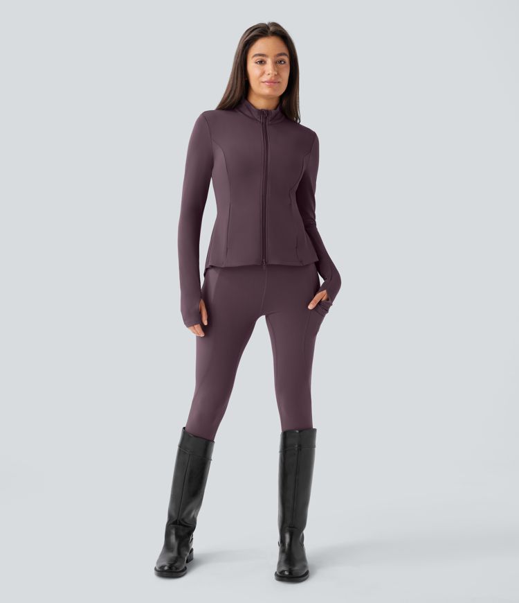 SoftlyZero™ Stand Collar Thumb Hole Pockets Pleated Zipper Slim Jacket-UPF50+