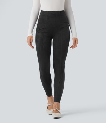 High Waisted Tummy Control Suede 7/8 Casual Leggings with Pockets