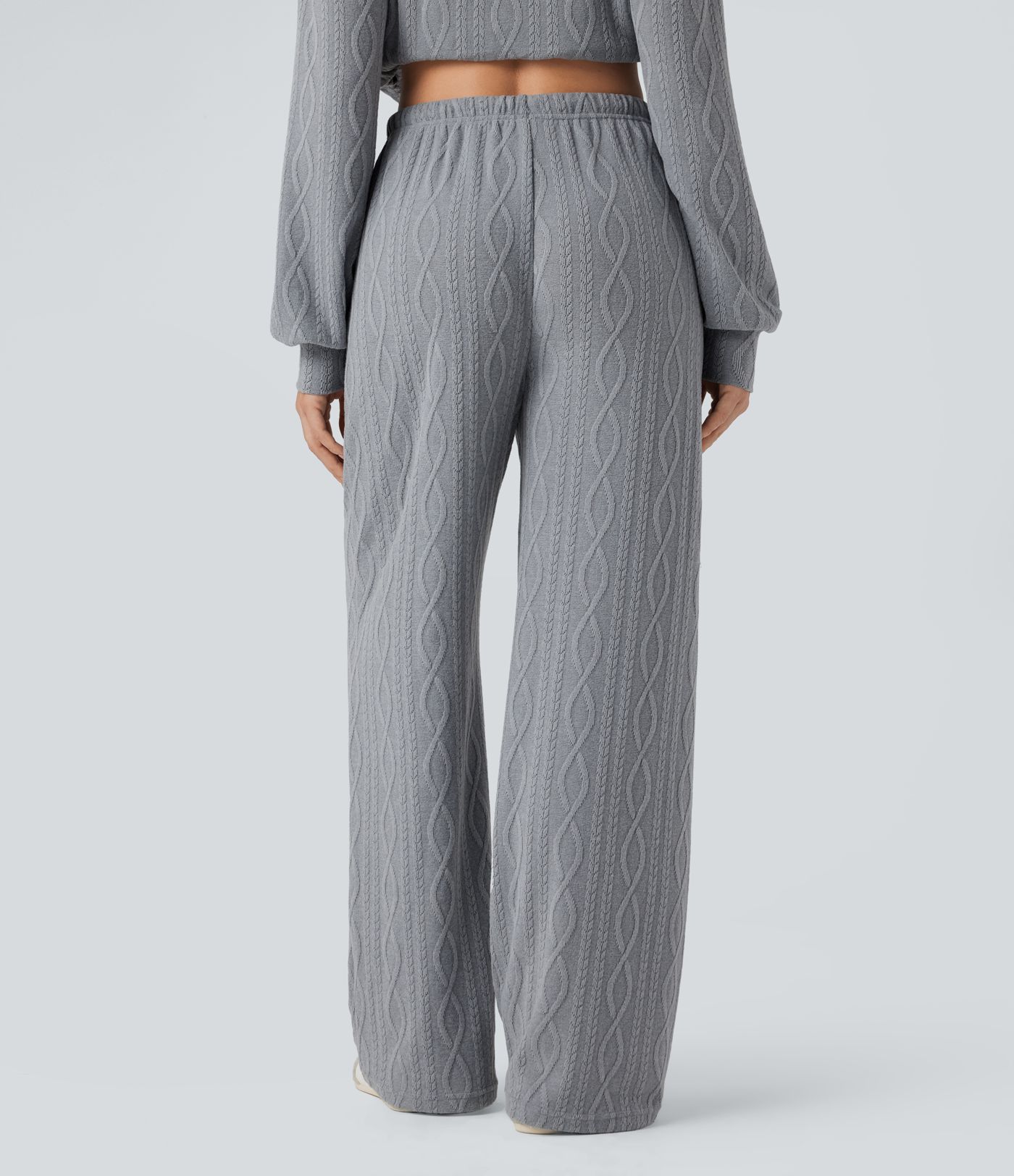 Magas derekú, zsiñoros kötött casual nadrág zsebekkel