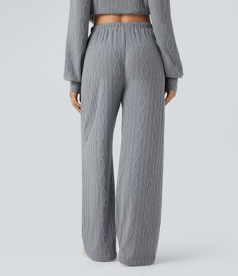 Magas derekú, zsiñoros kötött casual nadrág zsebekkel