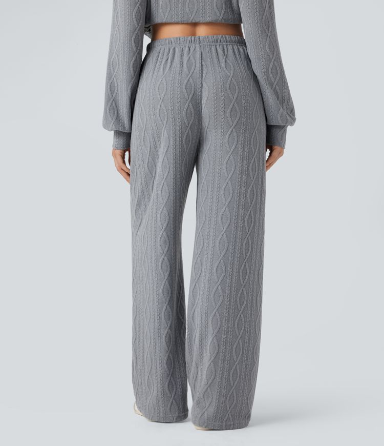 Magas derekú, zsiñoros kötött casual nadrág zsebekkel