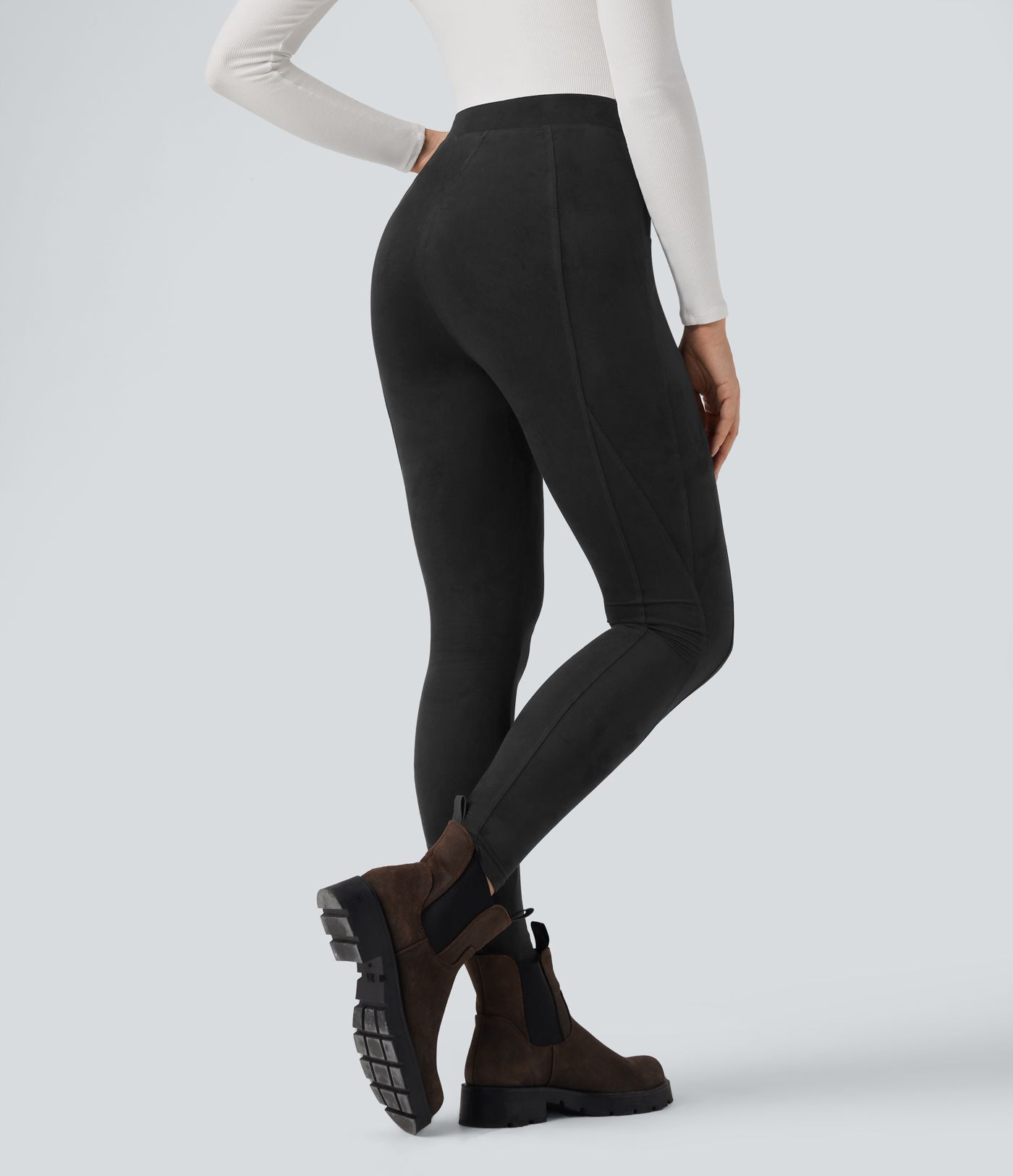 High Waisted Tummy Control Suede 7/8 Casual Leggings with Pockets