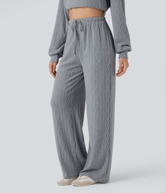 Magas derekú, zsiñoros kötött casual nadrág zsebekkel