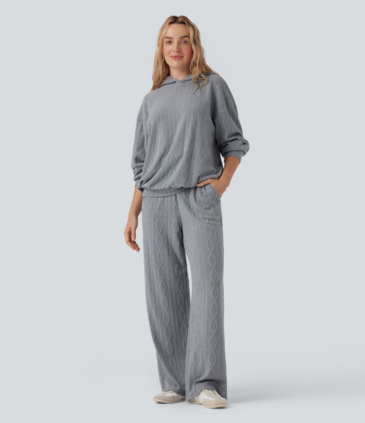 Magas derekú, zsiñoros kötött casual nadrág zsebekkel