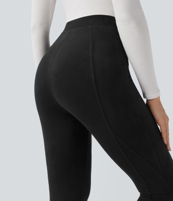 High Waisted Tummy Control Suede 7/8 Casual Leggings with Pockets